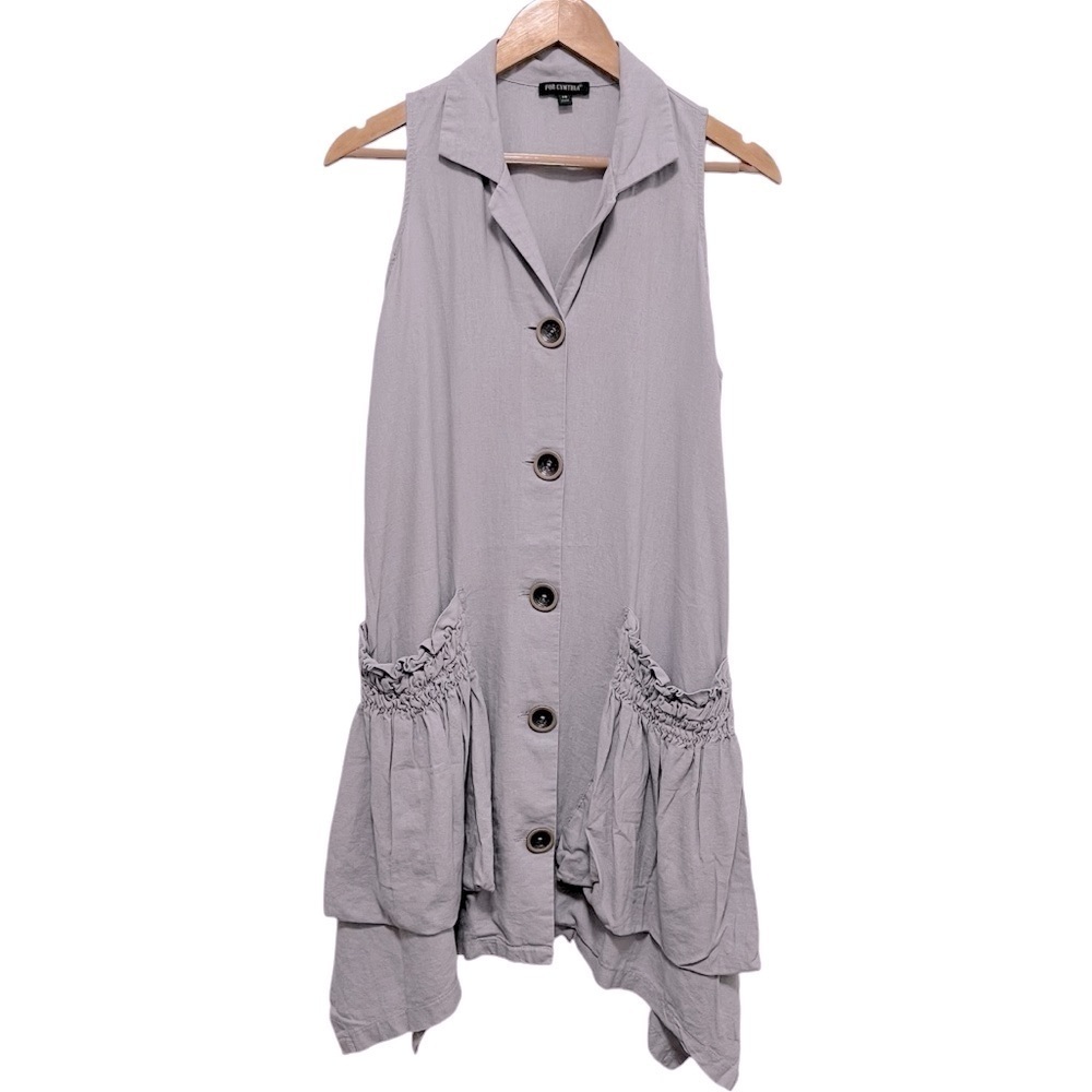 FOR CYNTHIA Linen Blend Sleeveless Shark Bite Hem Dress Oversized XS